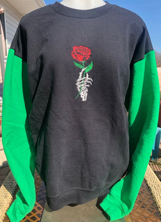 Skeleton Rose Embroidered Sweatshirt